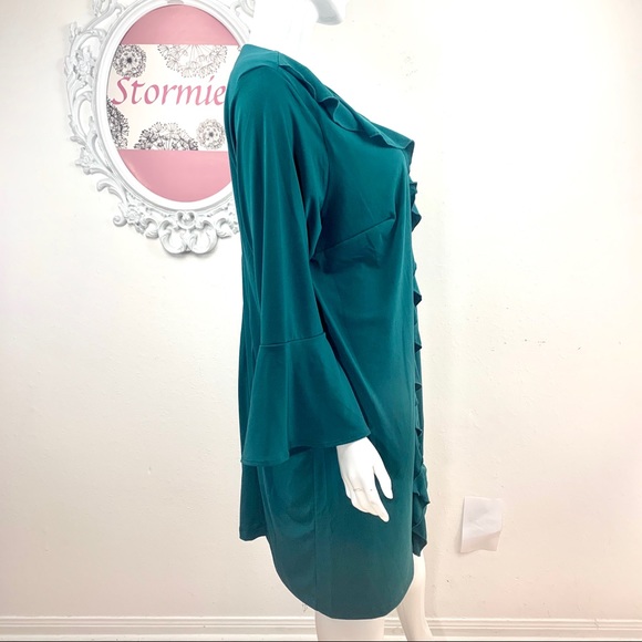 Be by CHETTA B / Green Bell Sleeve Ruffled Dress - Picture 6 of 8